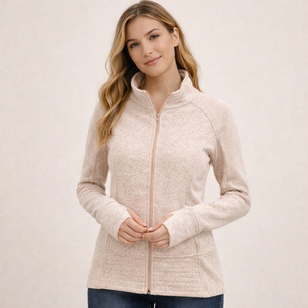 Thread & Supply Heathered Blush & Cream Fitted Zip-up Jacket S